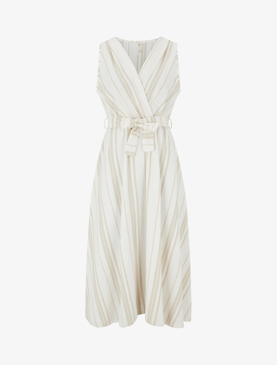 Robe en lin à rayures - Beige/sable - 1