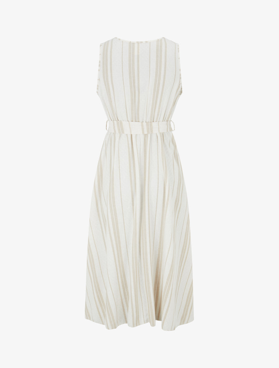 Robe en lin à rayures - Beige/sable - 2