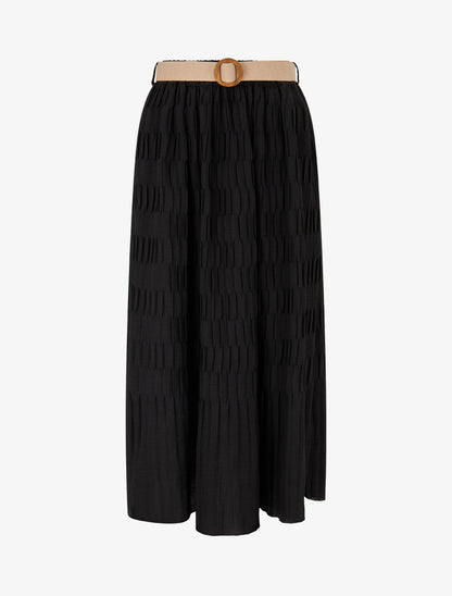 Jupe longue plissée à taille élastiquée - Noir - 1