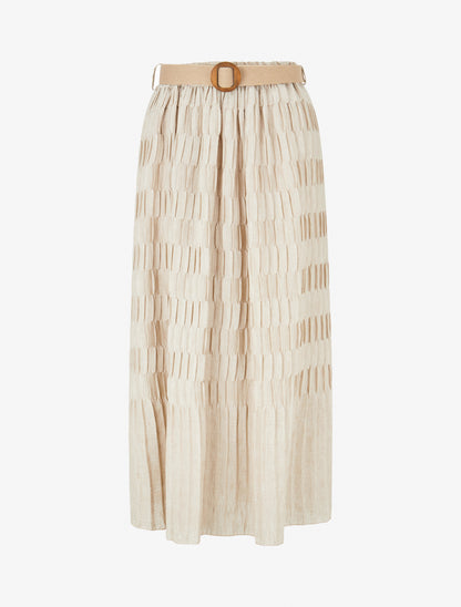 Jupe longue plissée à taille élastiquée - Beige - 1