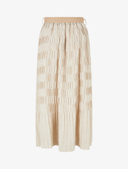 Jupe longue plissée à taille élastiquée - Beige - 2