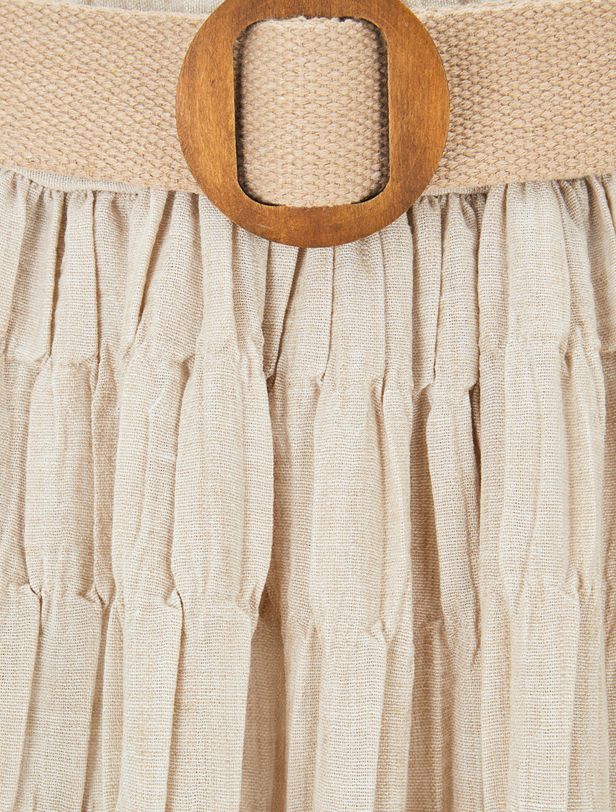 Jupe longue plissée à taille élastiquée - Beige - 3