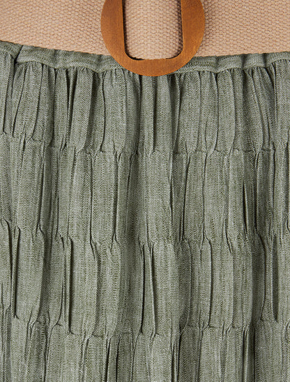 Jupe longue plissée à taille élastiquée - Kaki - 3