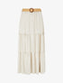 Jupe longue élastiquée à imprimé rayures irisées - Beige/noir - 1