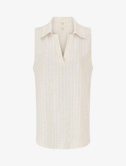 Top sans manches à rayures irisées - Beige - 1