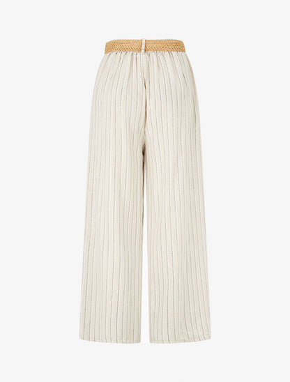 Pantalon élastiqué à rayures irisées - Beige/noir - 2