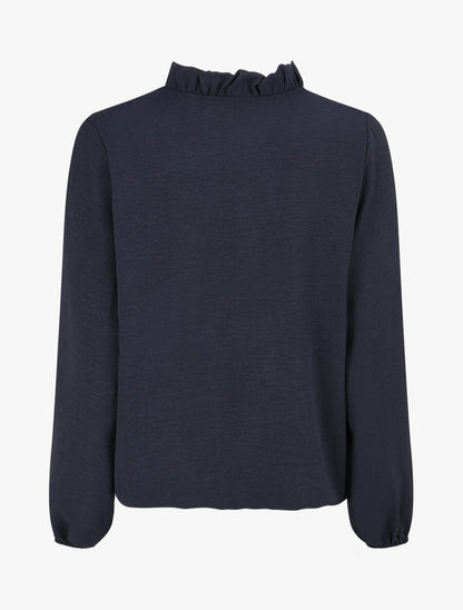 Blouse fluide à col V brodé - Marine - 2