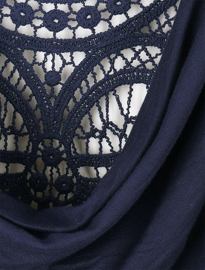 Top sin mangas con cuello drapeado y espalda de encaje - Marino