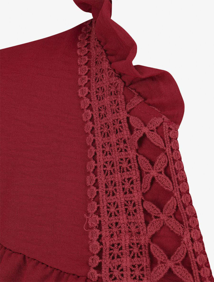 Blouse fluide à col V brodé - Bordeaux - 3