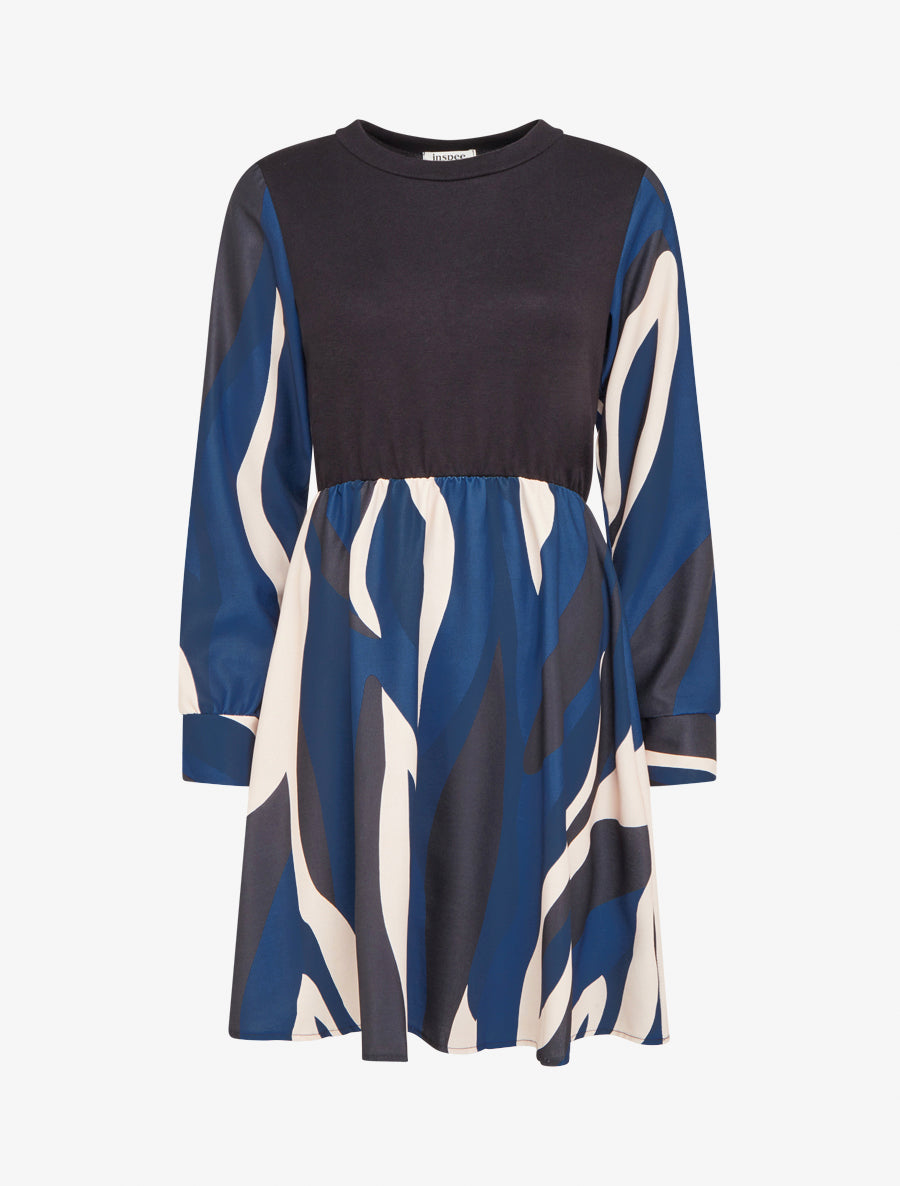 Vestido midi evasé con estampado gráfico - Marine