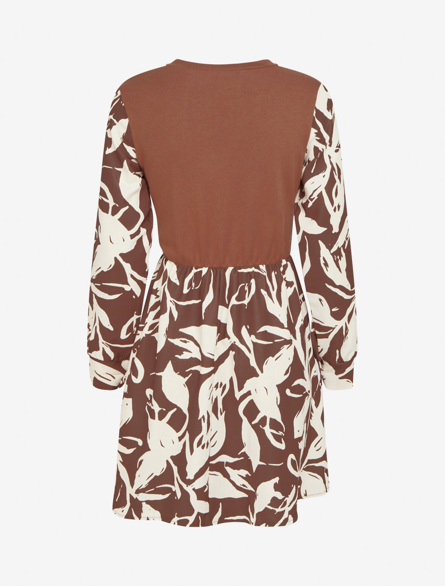 Robe mi-longue patineuse imprimé végétal - Marron - 2