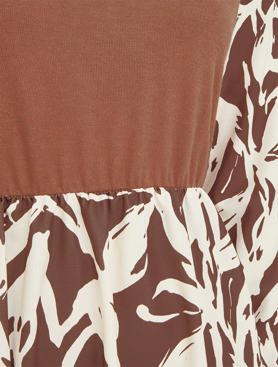 Robe mi-longue patineuse imprimé végétal - Marron - 3