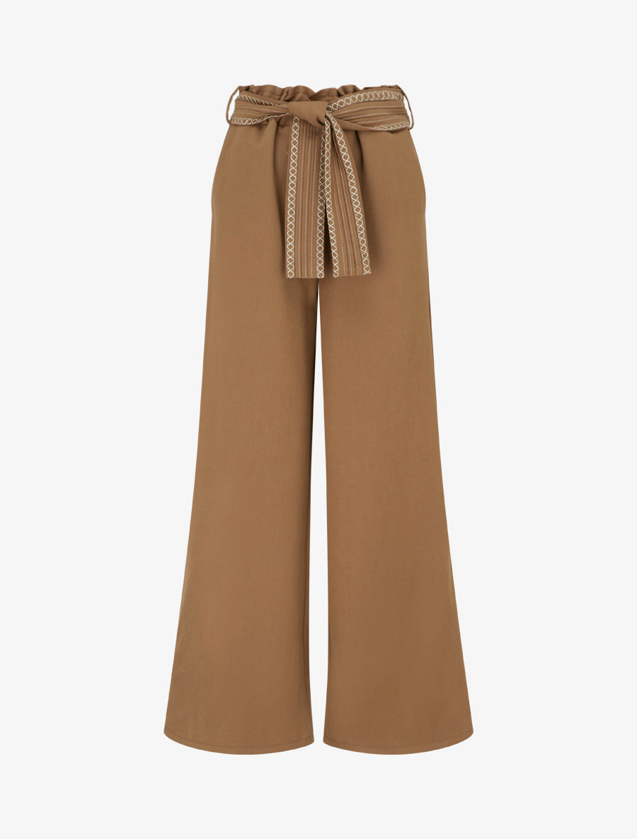 Pantalon ample uni à ceinture - Camel - 1
