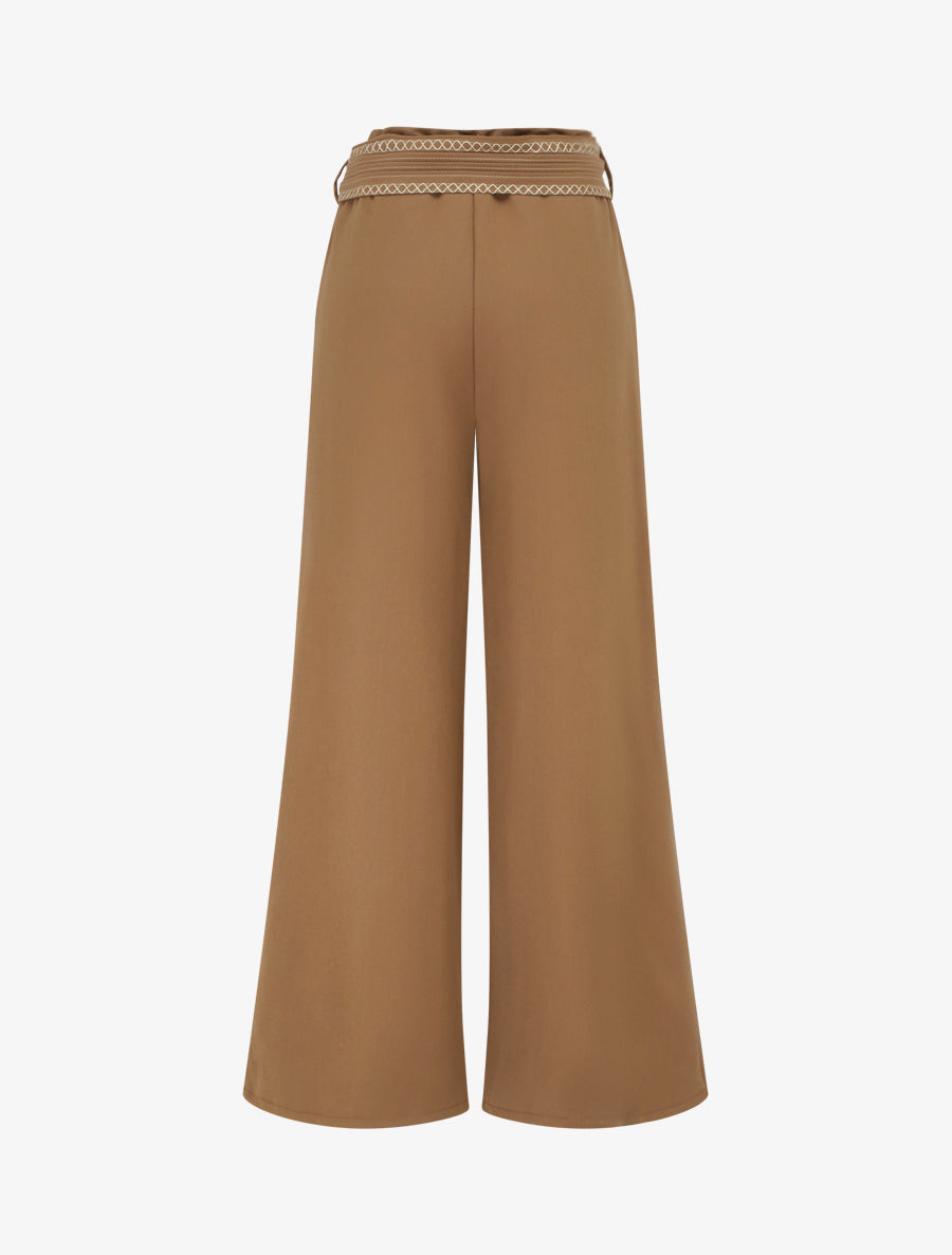 Pantalon ample uni à ceinture - Camel - 2