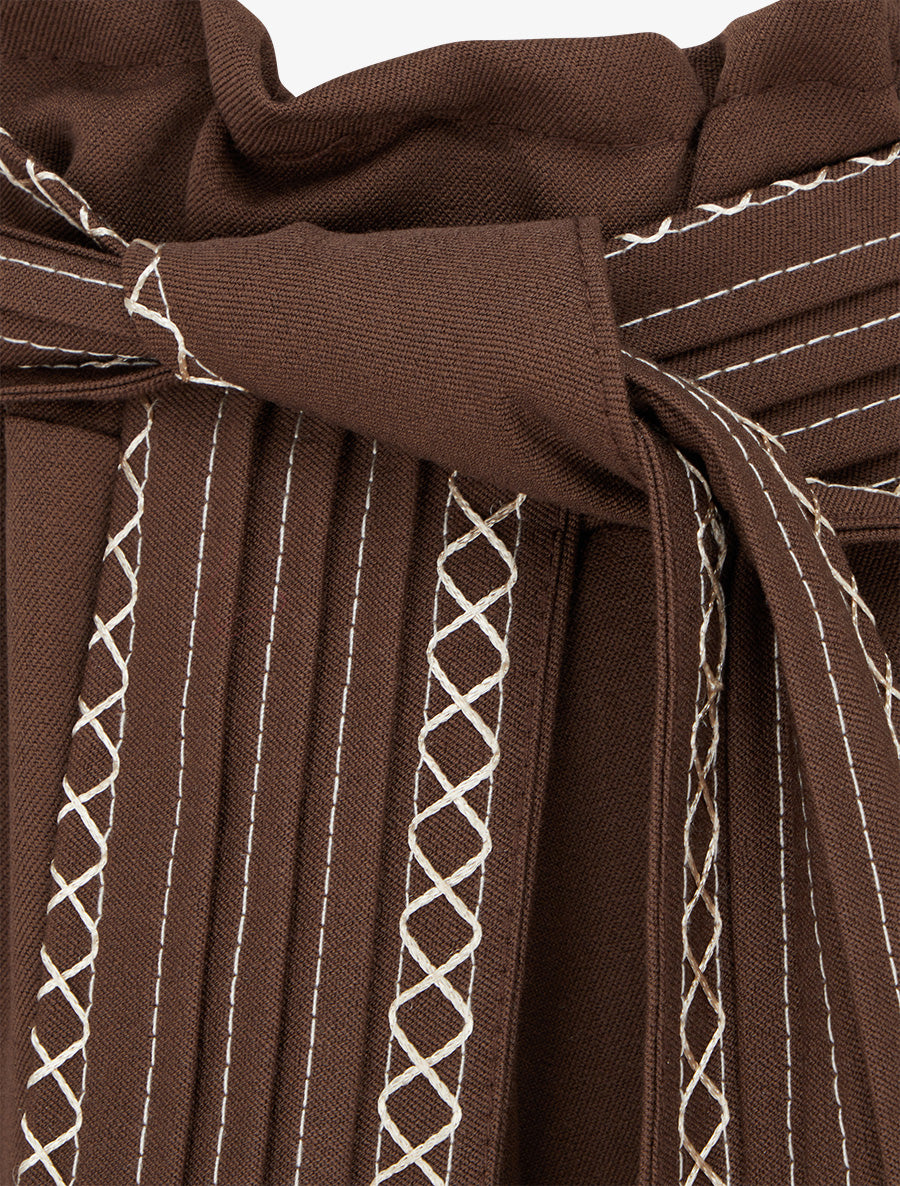 Pantalon ample uni à ceinture - Marron - 3