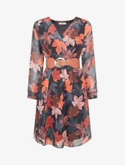 Robe mi-longue évasée imprimé feuilles - Noir - 1