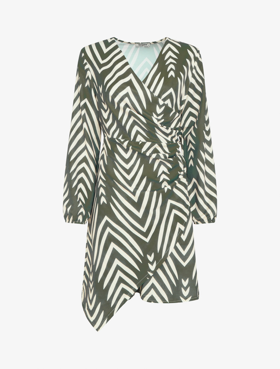 Robe portefeuille imprimé graphique - Kaki - 1