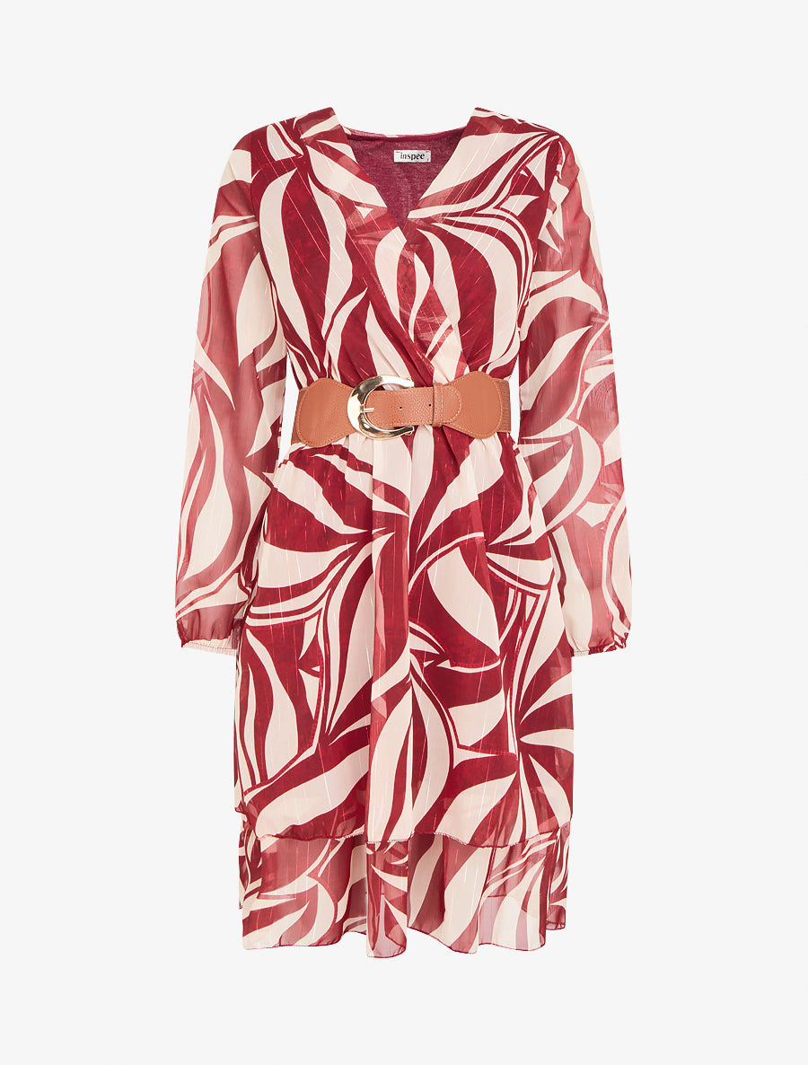 Robe patineuse en voile imprimé graphique - Rouge - 1