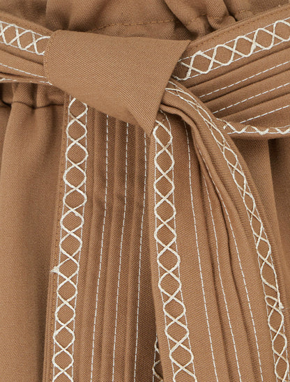 Jupe courte patineuse ceinturée - Camel - 3