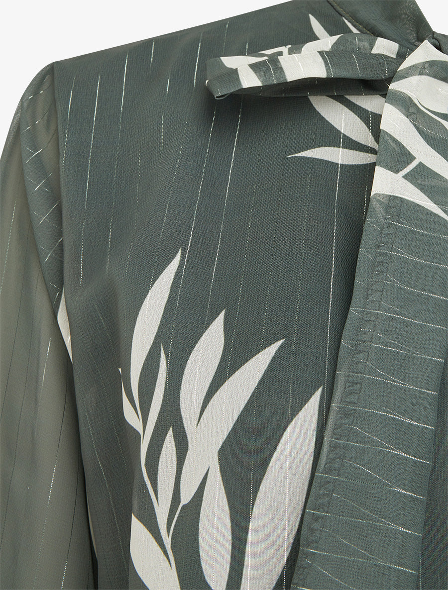 Top lavallière en voile imprimé feuilles - Kaki - 3