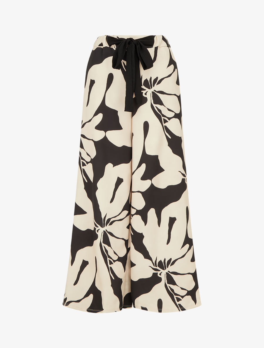Pantalon ample et fluide imprimé grandes fleurs - Noir - 1