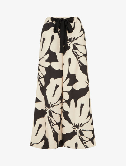 Pantalon ample et fluide imprimé grandes fleurs - Noir - 1
