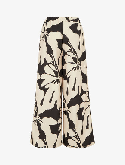 Pantalon ample et fluide imprimé grandes fleurs - Noir - 2