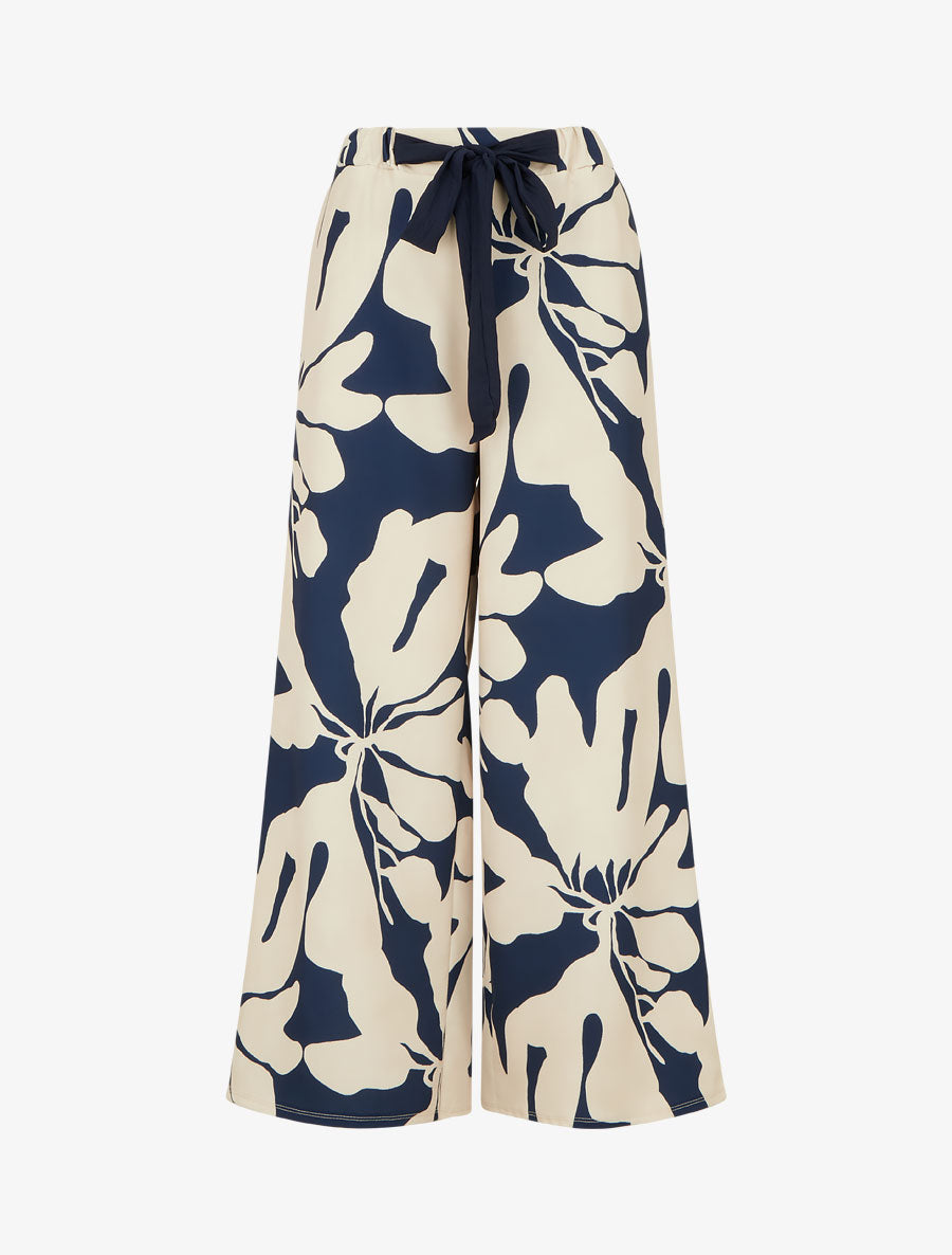 Pantalon ample et fluide imprimé grandes fleurs - Bleu foncé - 1