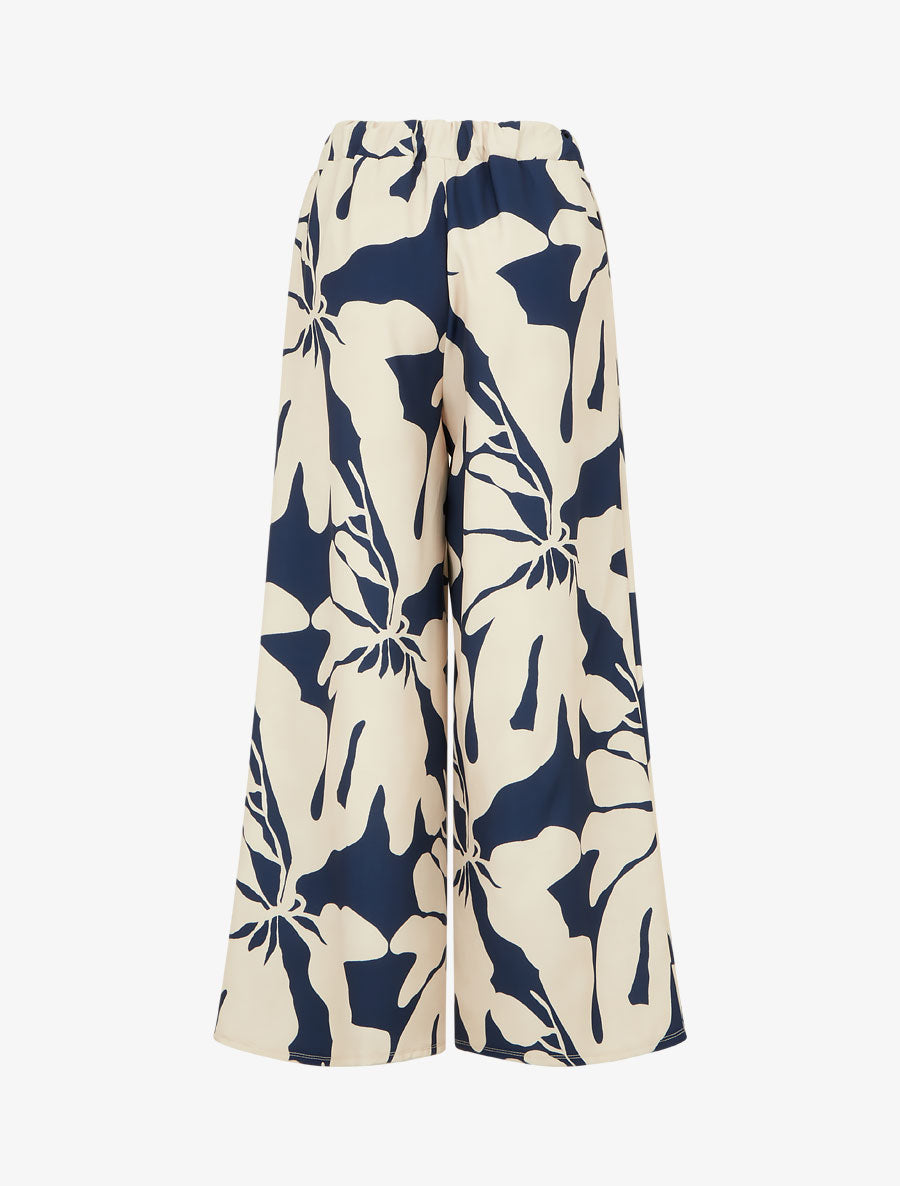 Pantalon ample et fluide imprimé grandes fleurs - Bleu foncé - 2