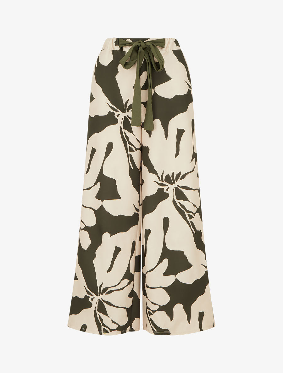 Pantalon ample et fluide imprimé grandes fleurs - Kaki - 1