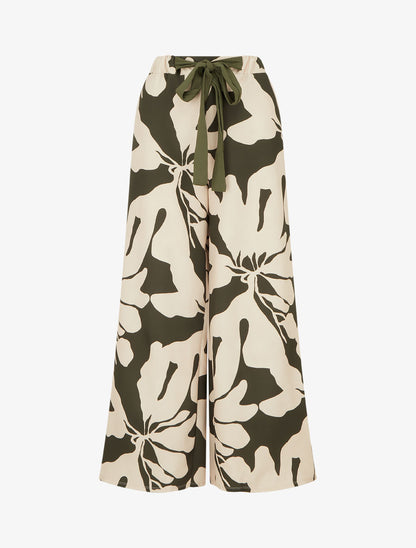 Pantalon ample et fluide imprimé grandes fleurs - Kaki - 1