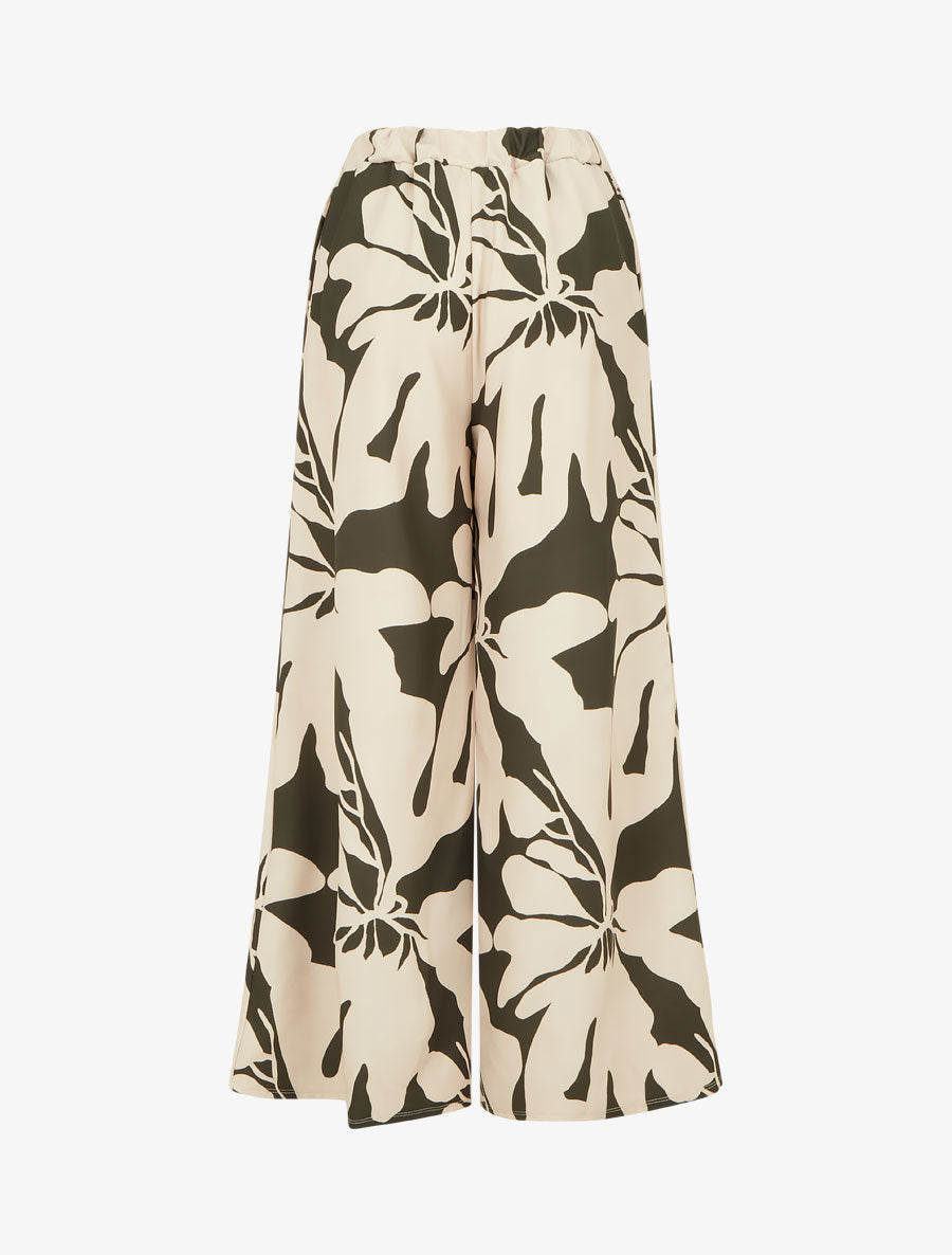 Pantalon ample et fluide imprimé grandes fleurs - Kaki - 2