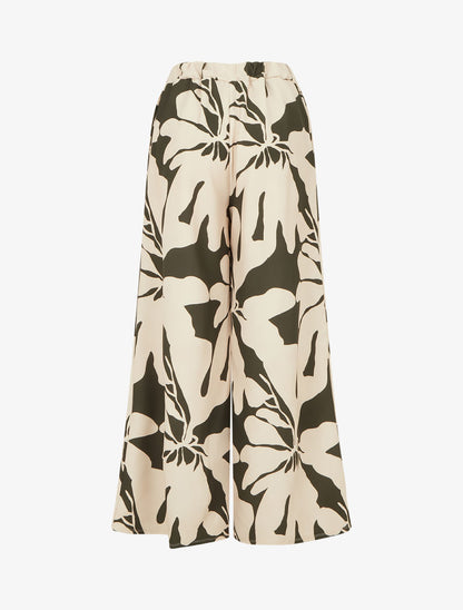 Pantalon ample et fluide imprimé grandes fleurs - Kaki - 2
