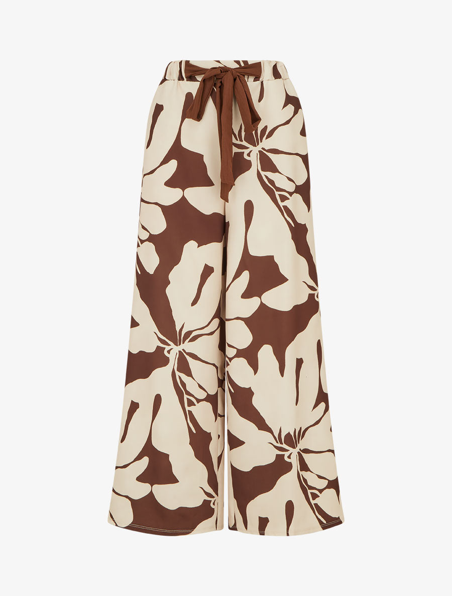 Pantalon ample et fluide imprimé grandes fleurs - Marron - 1