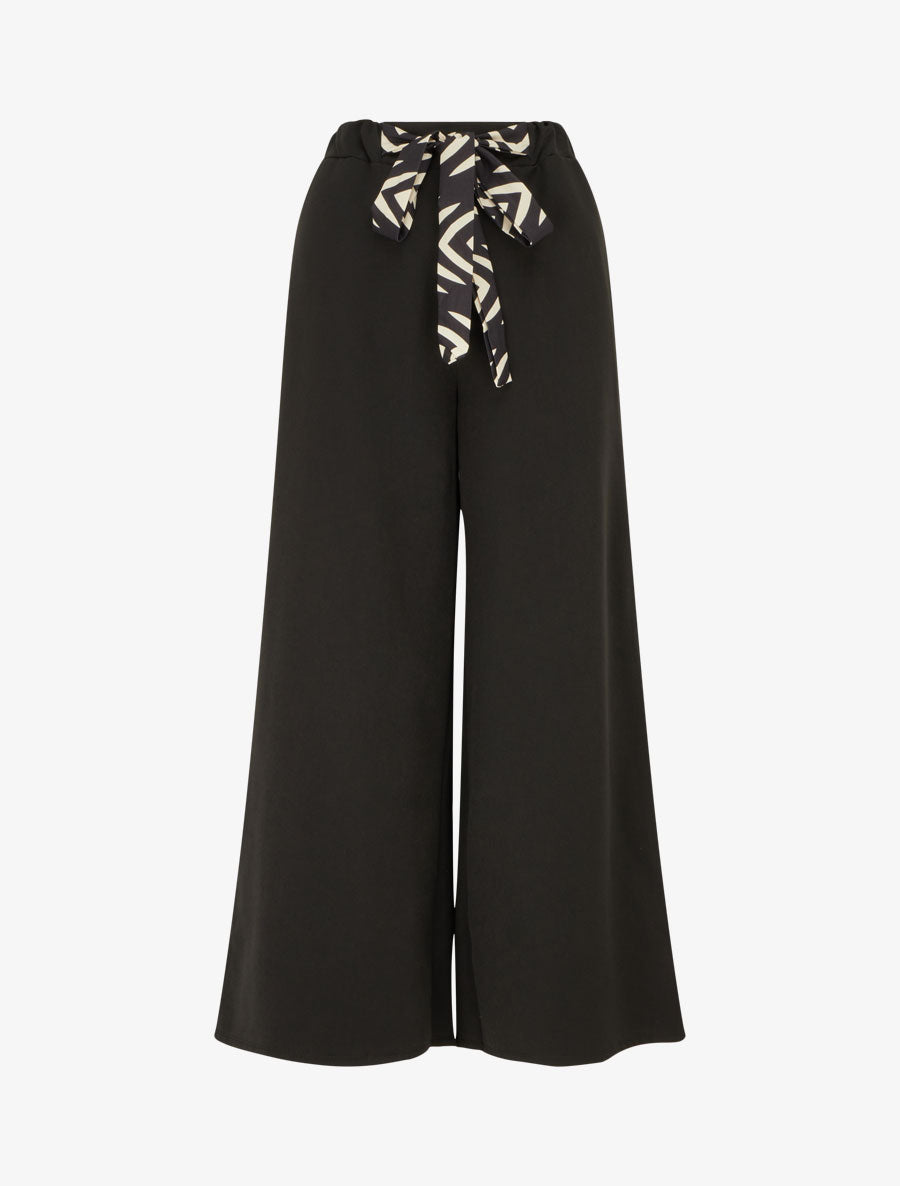 Pantalon ample à lien imprimé graphique - Noir - 1