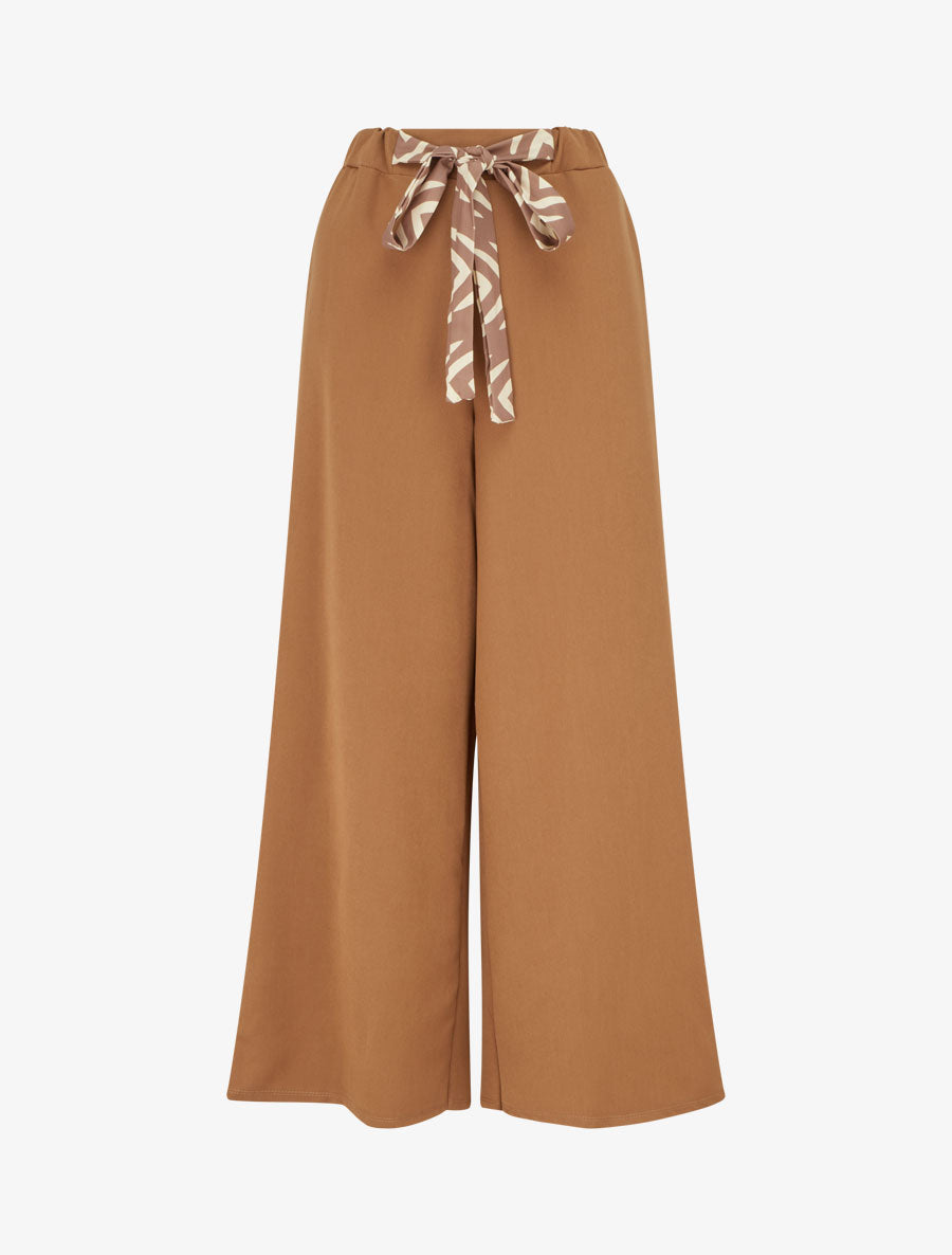 Pantalon ample à lien imprimé graphique - Camel - 1
