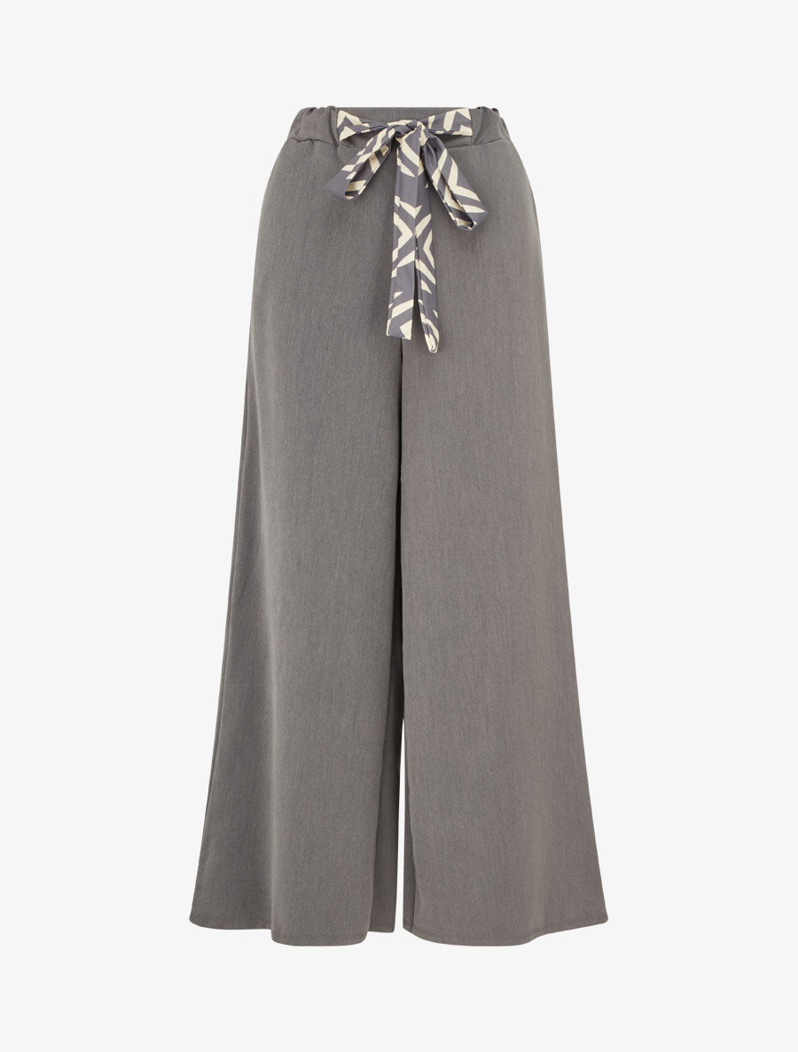 Pantalon ample à lien imprimé graphique - Gris - 1