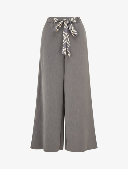 Pantalon ample à lien imprimé graphique - Gris - 1