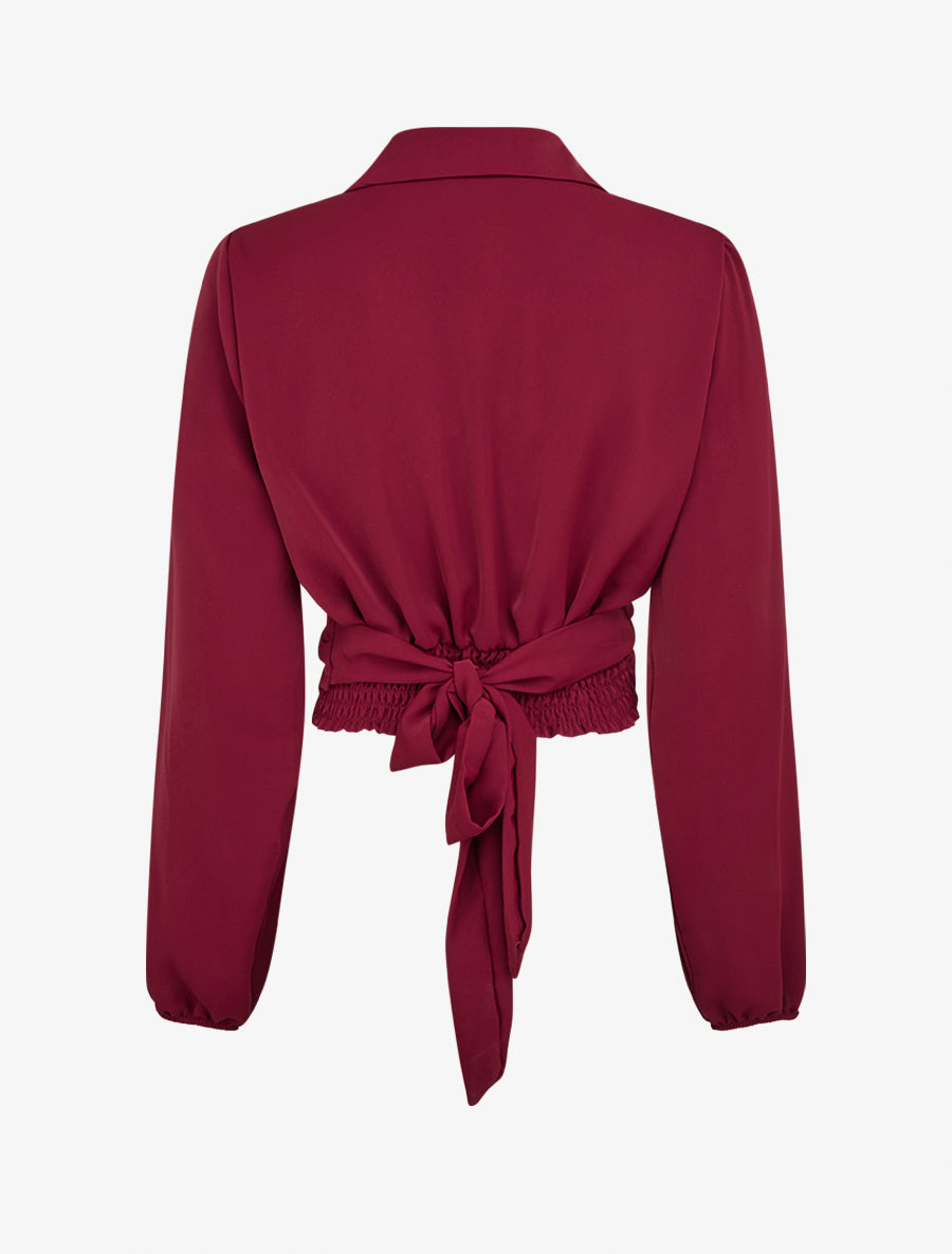 Crop top cruzado liso y satinado - Burdeos