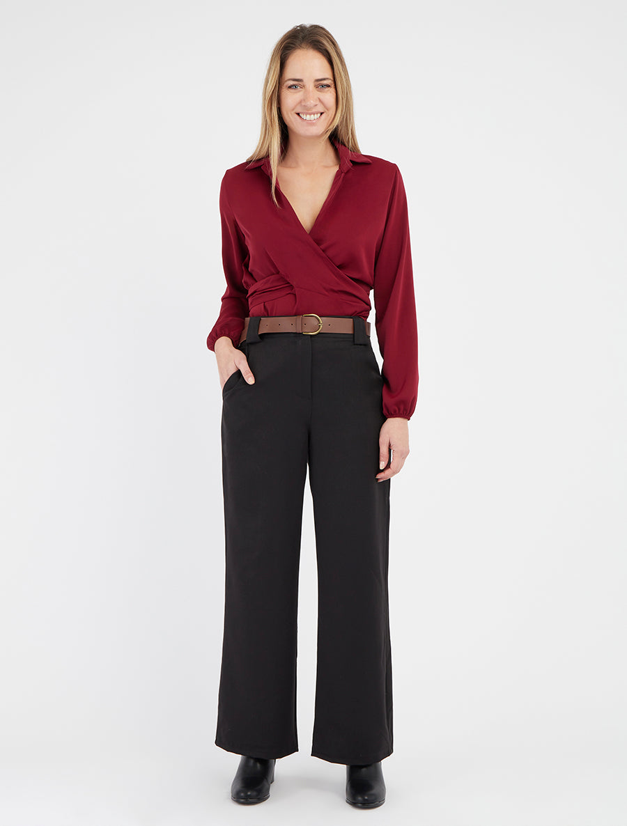 Crop top cruzado liso y satinado - Burdeos