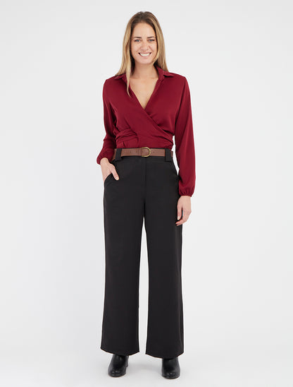 Crop top cruzado liso y satinado - Burdeos