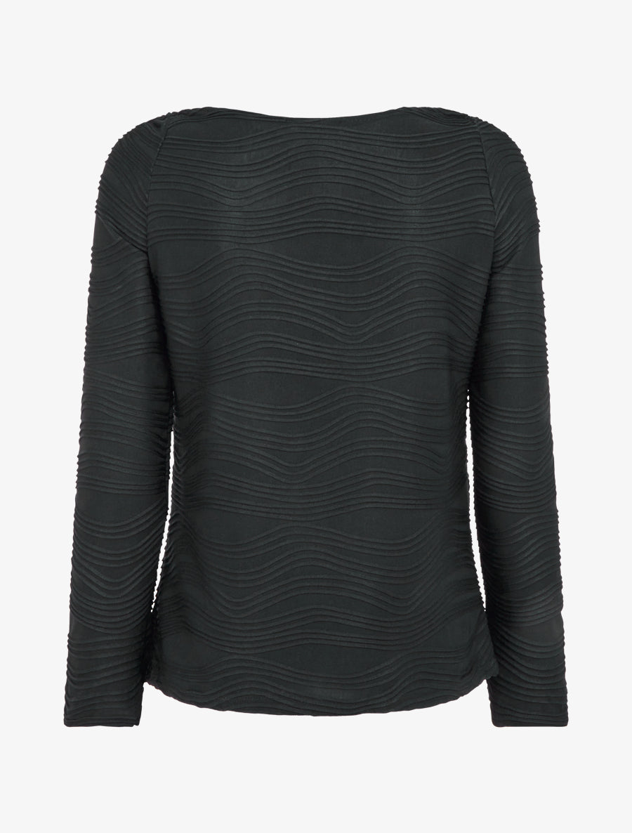 Top texturé à col bénitier et bijou - Noir - 2