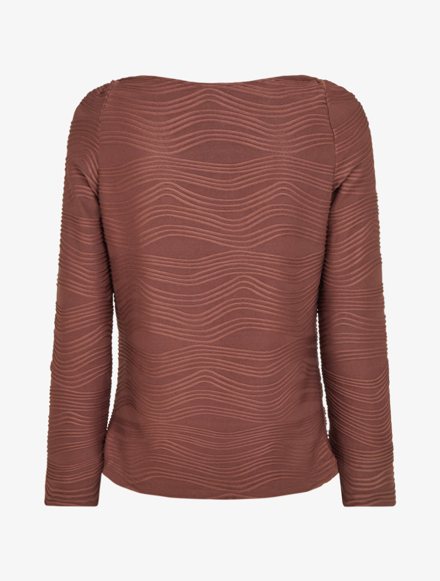 Top texturé à col bénitier et bijou - Marron - 2