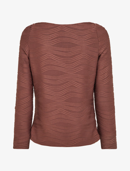 Top texturé à col bénitier et bijou - Marron - 2