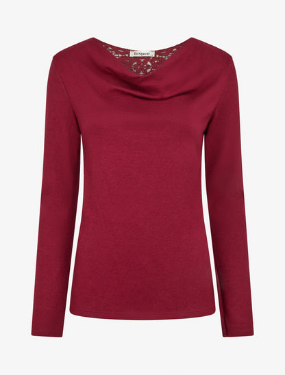 Jersey con cuello drapeado y espalda de crochet. - Burdeos