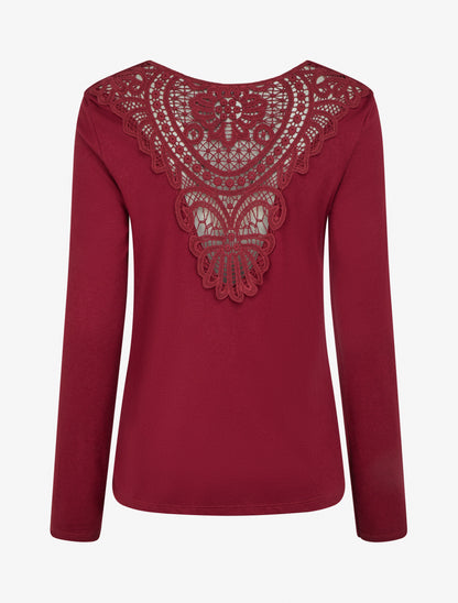 Jersey con cuello drapeado y espalda de crochet. - Burdeos