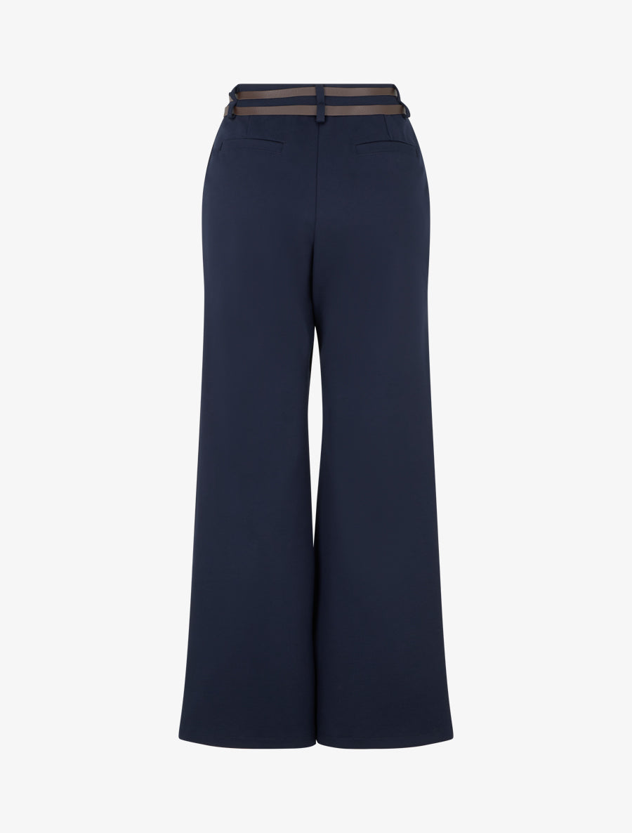 Pantalon droit taille haute à double ceinture - Marine - 2
