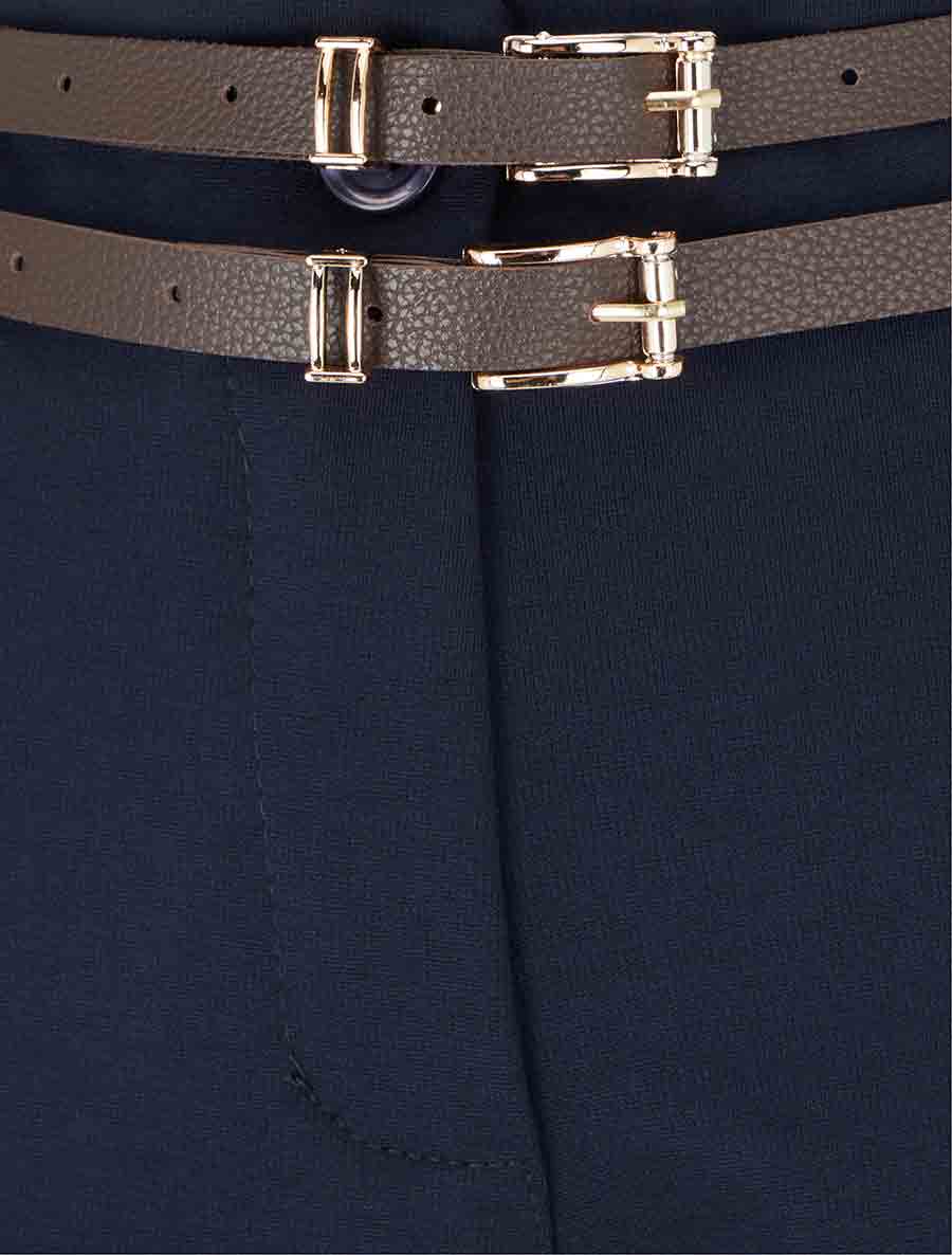 Pantalon droit taille haute à double ceinture - Marine - 3