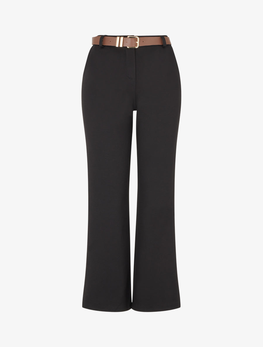 Pantalon droit basique ceinturé - Noir - 1