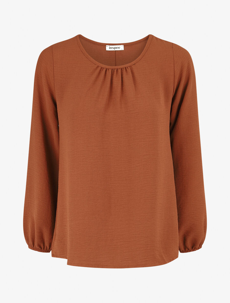 Blouse fluide uni à boutons décoratifs au dos - Terracotta - 1